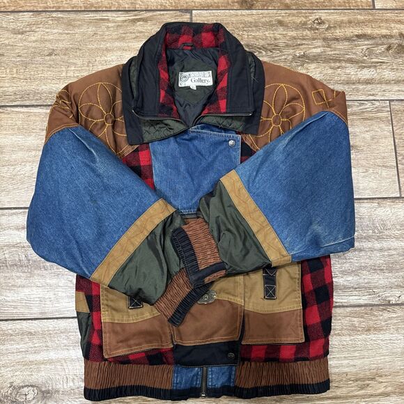 Patchwork Jacket XS Plaid Denim Pockets Cowboy Western Vintage - Picture 15 of 15